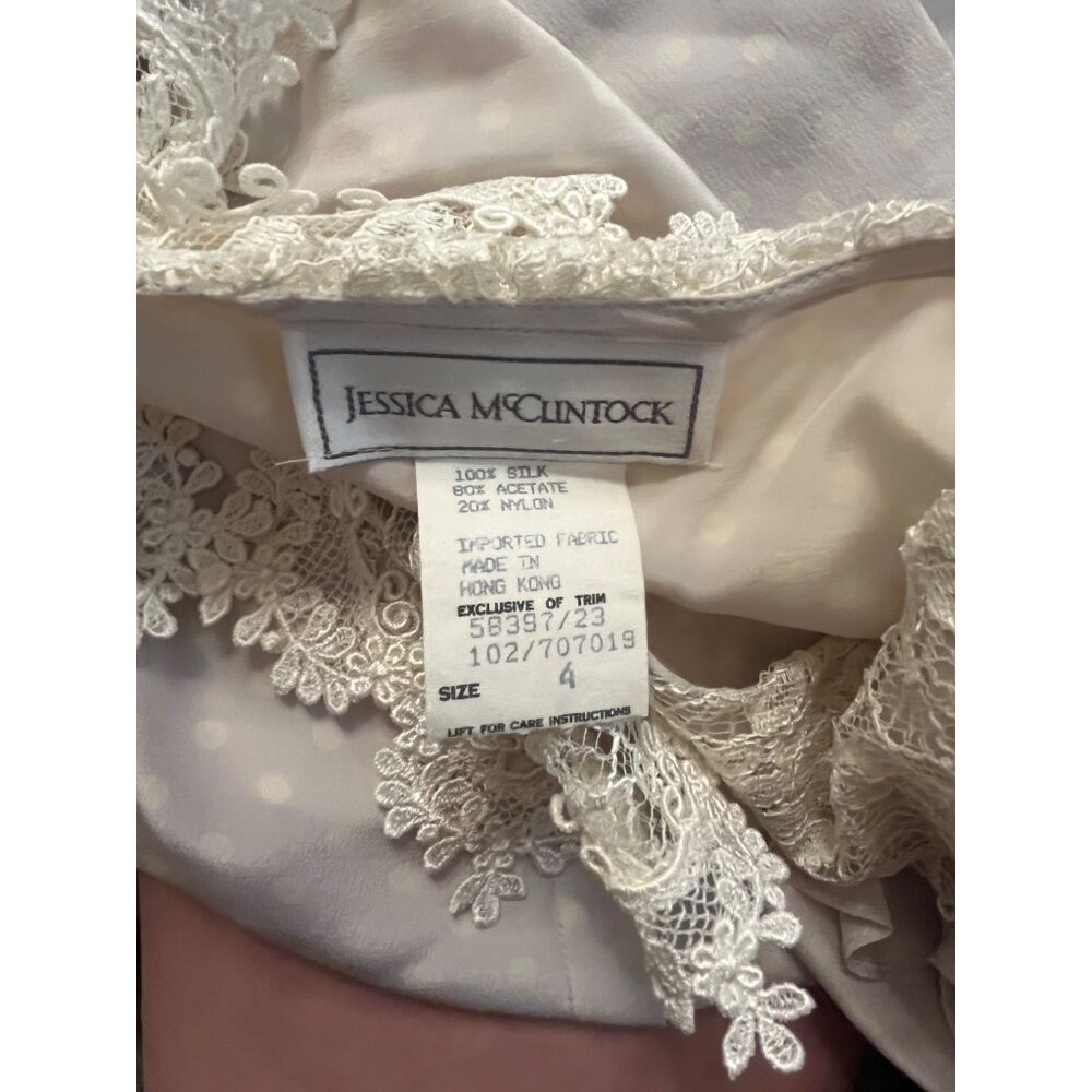 1980s Does 1920s Vintage Peach Lace Midi Dress By Jessica McClintock size 4 - Picture 3 of 3